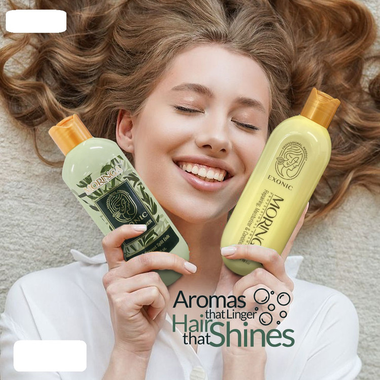 خرید شامپو تقویت کننده مو اصلی اکسونیک مدل روغن مورینگا حجم 300 میلی لیتر مجموعه سه عددی اصل