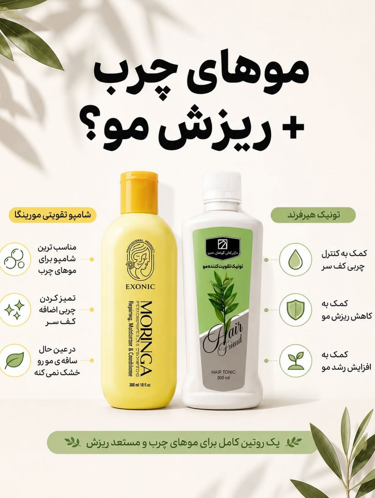 خرید و قیمت تونیک تقویت و رشد مو همراه شامپو مورینگا اصلی اکسونیک